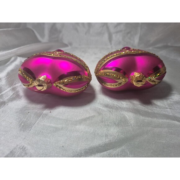 Set Of 2 Vitbis Glass Pink Jeweled Heart Shaped Ornaments Made In Poland - Picture 8 of 16